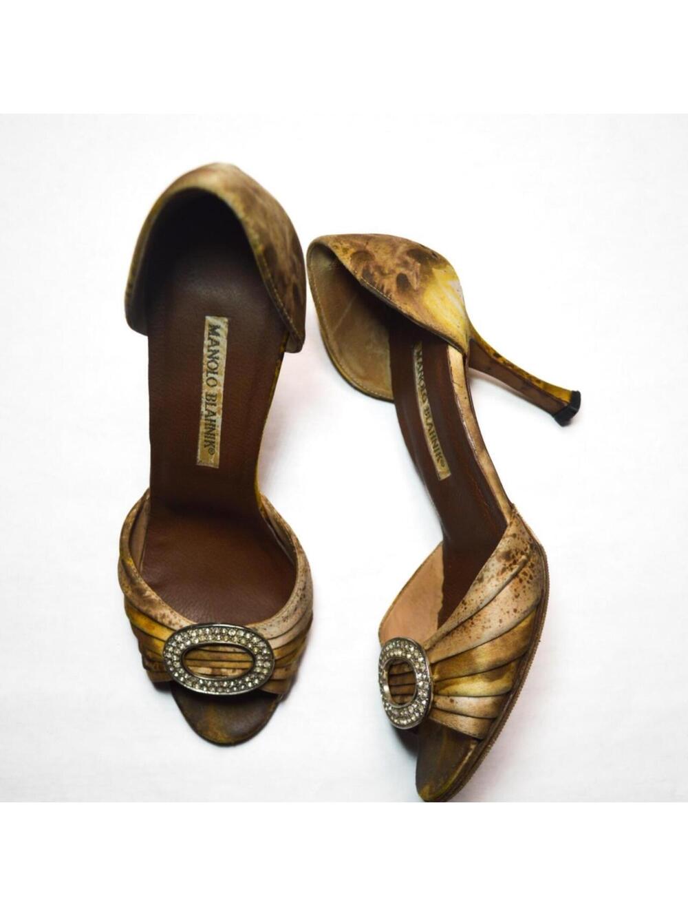 Gold Spotted Manolo Blahnik With Crystal Embellished Heels